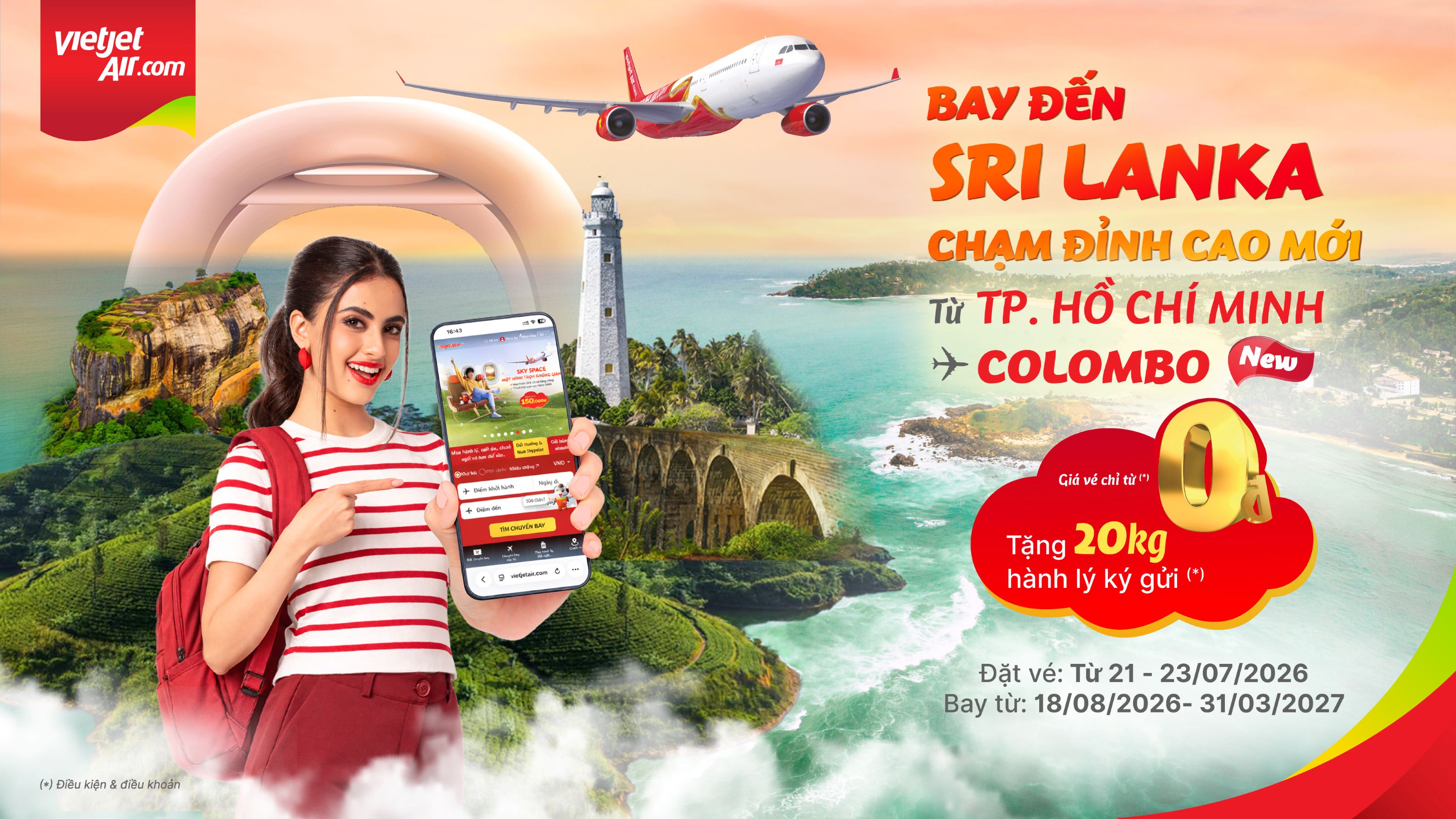 Cùng Vietjet khám phá Sri Lanka, vé từ 0 đồng cùng 20kg hành lý